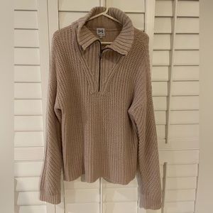 Beige Tan John + Jenn chunky quarter zip pullover sweater size medium.